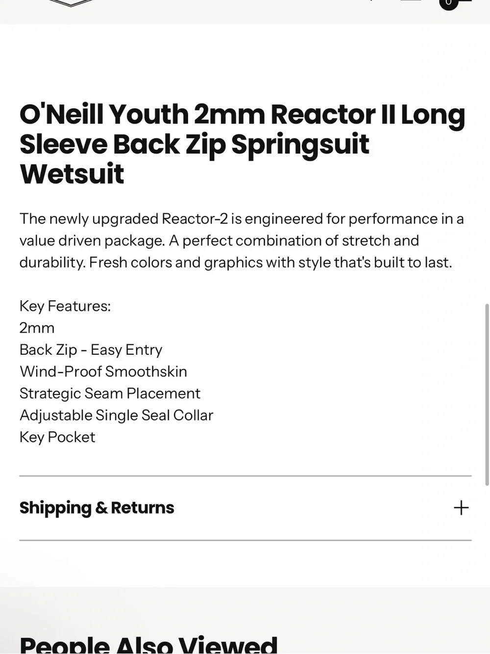 O'Neill Youth 2mm Reactor II Long Sleeve Back Zip Springsuit